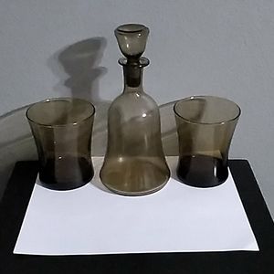 VTG Hand Blown Smoked Scandinavian Decanter Set